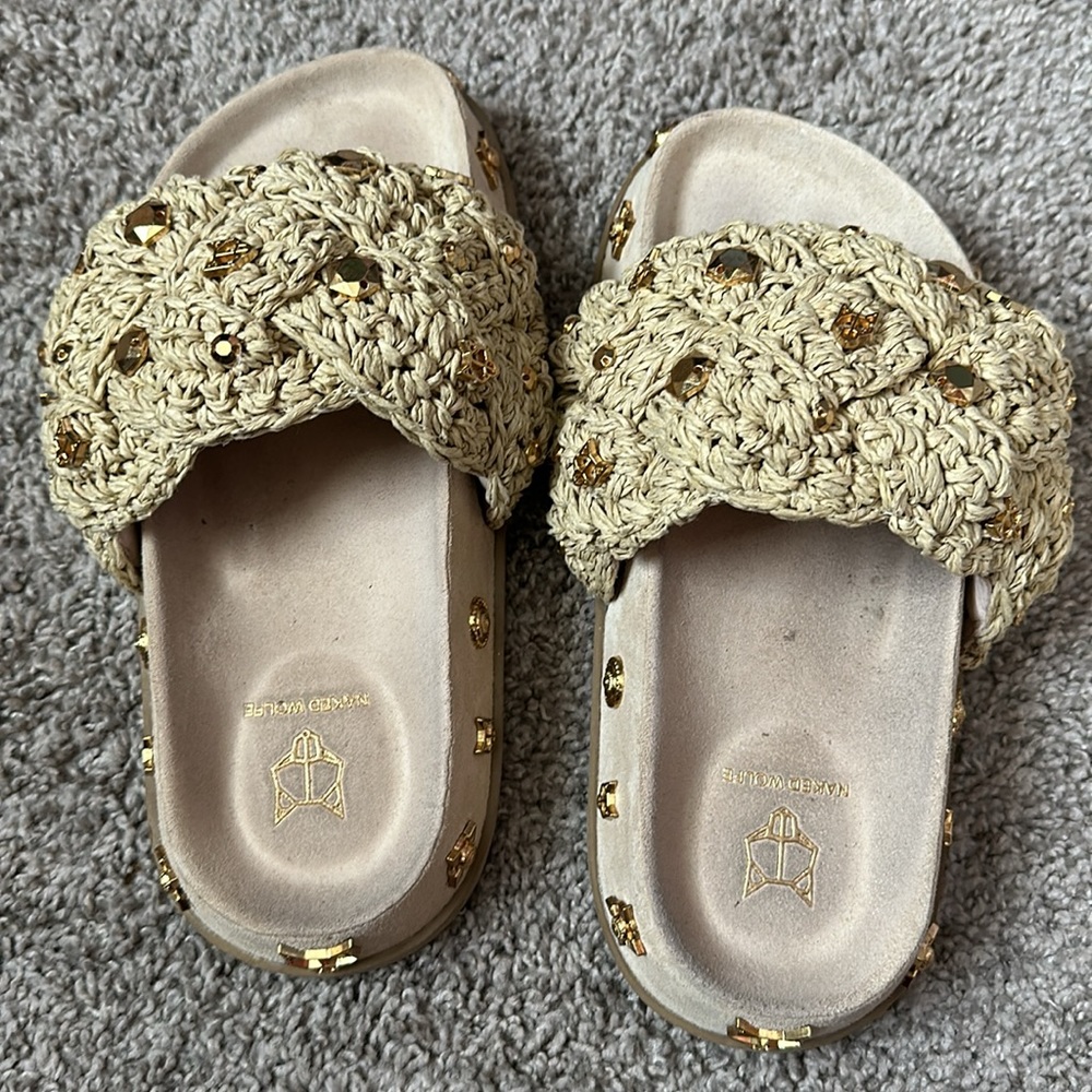 Naked Wolfe Vera Natural Raffia size 38 lightly worn with original box